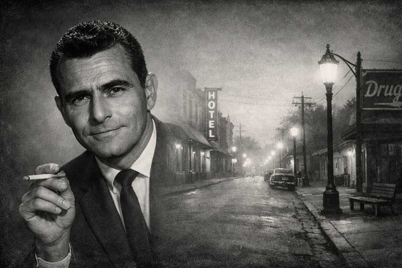 Foto di Rod Serling e paesaggio anni '60